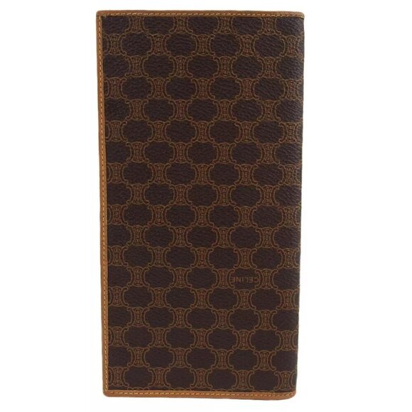 CELINE length wallet macadam beige PVC ?~ leather Authentic Used - Picture 1 of 8